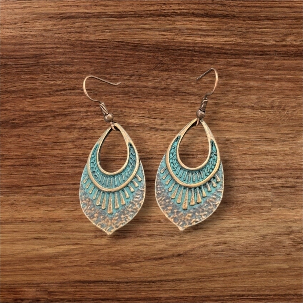 Bohemian Turquoise Blue and Gold Filigree Earrings - Picture 2 of 2